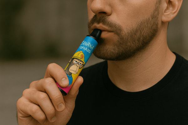 man die aan het vapen is zonder bewust te zijn van de schadelijke effecten van vapen